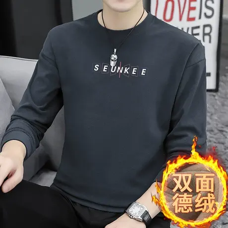 男士卫衣秋冬款保暖德绒双面绒套头无帽上衣宽松潮流圆领长袖t恤商品大图