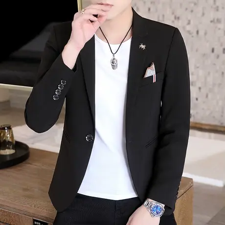 小西装男韩版潮流修身春秋季新款单西服男装上衣帅气休闲男士外套商品大图