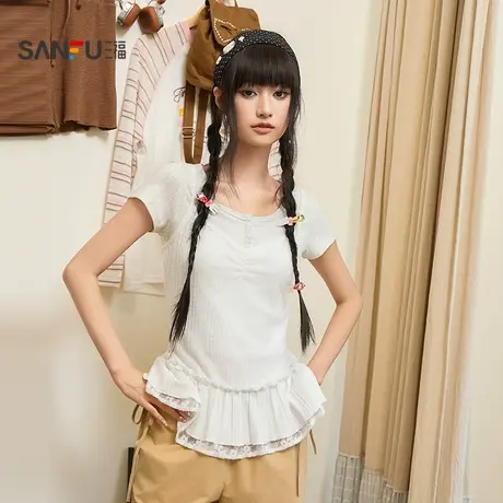 三福女秋季荷叶下摆吊带背心 时尚个性内搭打底上衣女509505商品大图