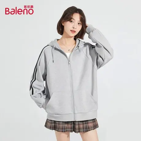 班尼路连帽外套2025新款宽松灰色流行女士独特韩系通勤休闲衣服Q图片