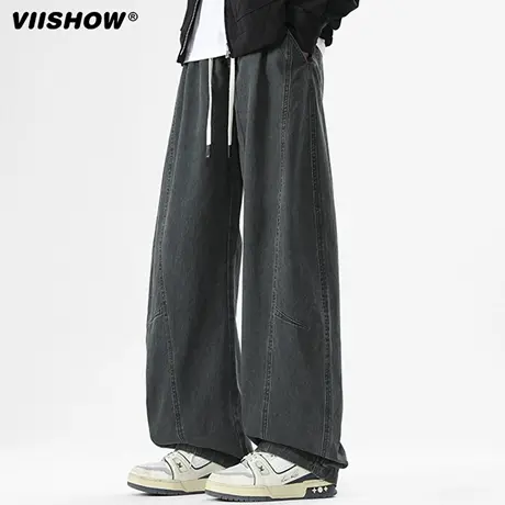VIISHOW弯刀工装裤男款秋季新款美式潮牌休闲裤宽松阔腿直筒长裤商品大图