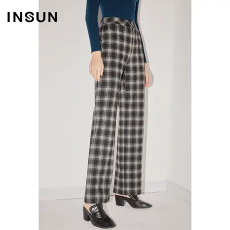 【百亿补贴官方直播】恩裳COVER冬季时尚高腰休闲格子直筒裤商品大图