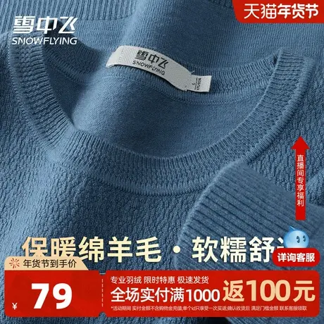 雪中飞【羊毛温暖】圆领休闲日藏简约百搭青年长袖上衣针织衫W图片