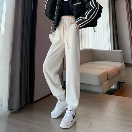 唐狮春季新款女休闲裤宽松束脚显瘦百搭卫裤灰色运动裤子WPTD图片