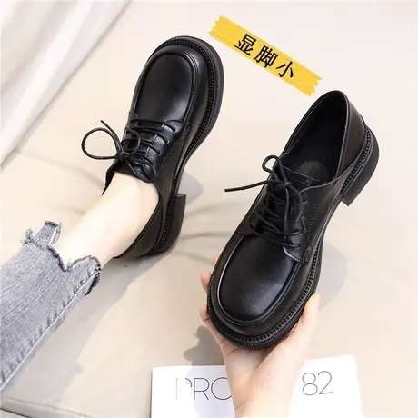 复古英伦风小皮鞋女2023年新款秋冬季系带单鞋真皮平底大码乐福鞋商品大图