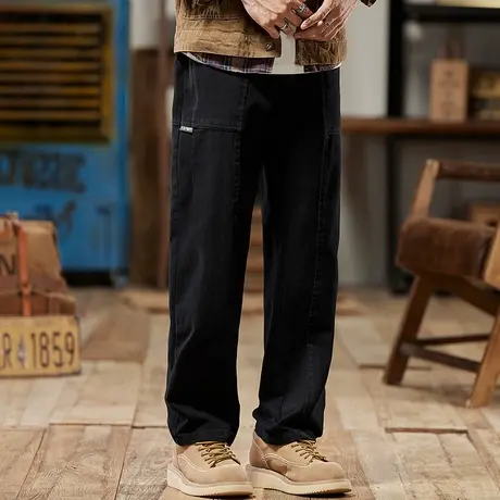 美式百搭休闲工装裤潮流纯棉精梳大斜棉宽松水洗大码潮流工装裤商品大图