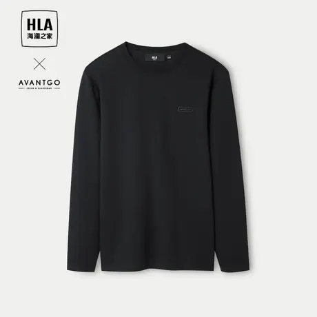 HLA/海澜之家轻商务经典系列长袖T恤24春夏新字母弹力圆领长袖男图片