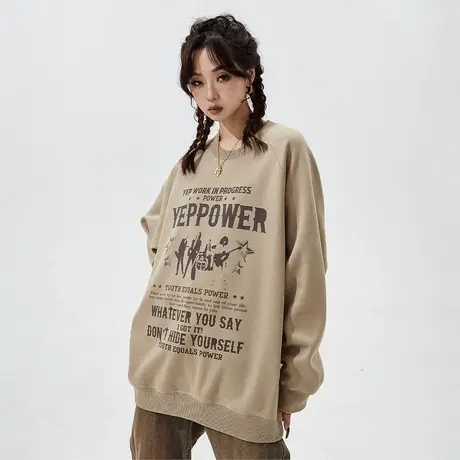 YEP秋冬加绒卫衣女无帽2023年新款美式复古宽松oversize套头上衣图片