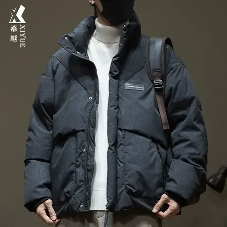 希越新国标羽绒服90%白鸭绒无帽立领外套男士冬季工装加绒面包服商品大图