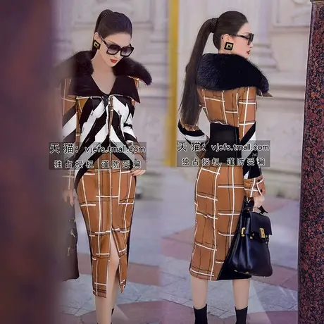 VJE秋冬欧美撞色风衣式棉服新款气质减龄保暖中长款外套图片