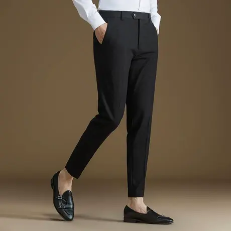 POWO西裤男休闲商务正装自发热抑菌长裤韩版修身小脚秋冬季九分裤商品大图