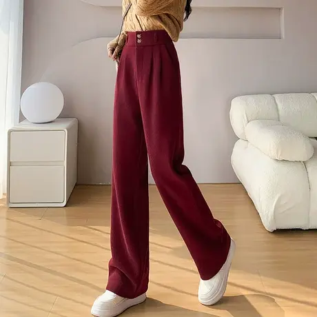 加绒加厚灯芯绒裤子女秋冬新款雪尼尔阔腿裤高腰垂感直筒休闲长裤商品大图