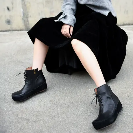 Artmu阿木原创真皮女靴子厚底马丁靴内增高短靴短筒靴断码清仓图片