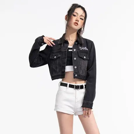 水洗做旧牛仔外套女短款潮ins设计感小众小个子上衣炸街减龄时尚商品大图