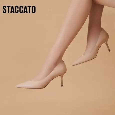 思加图新款尖头通勤细高跟单鞋柔软气质婚鞋女皮鞋ED301AQ2商品大图