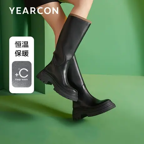 意尔康真皮加绒小个子长筒靴女2025秋冬款马鞍靴复古骑士靴西部靴商品大图