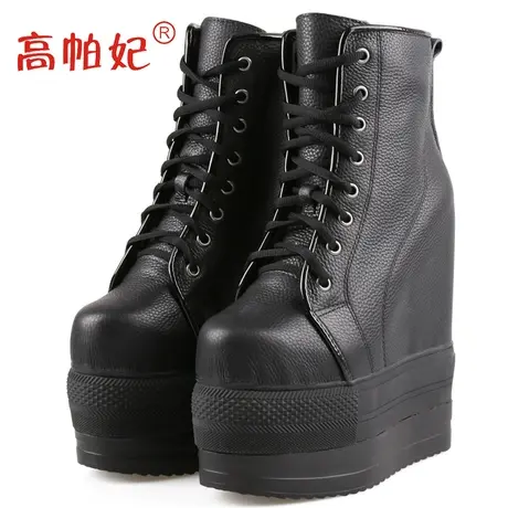高帕妃厚底松糕鞋女真皮小个子内增高17cm定制高帮鞋坡跟旅游单鞋商品大图