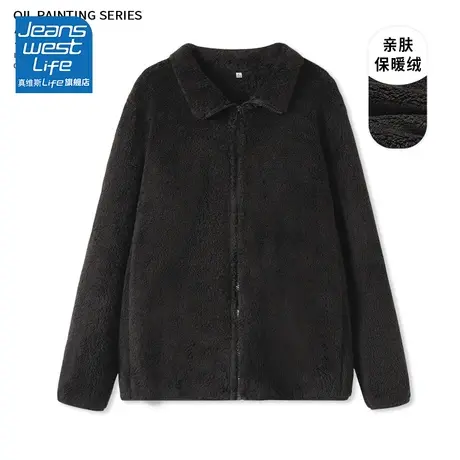 真维斯LIFE冬季黑色加绒加厚外套女2023新款爆款慵懒风休闲开衫W商品大图