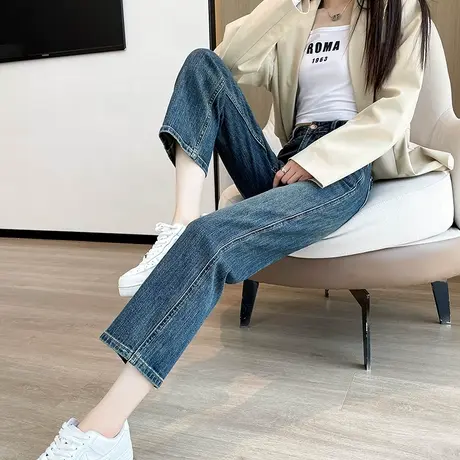 复古直筒牛仔裤女2024春秋新款高腰显瘦小个子宽松百搭法棍烟管裤图片