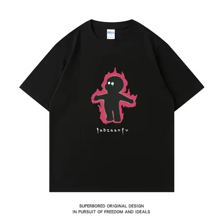 夏季潮牌ins火焰小人印花纯棉短袖T恤男国潮牌百搭上衣体恤衫商品大图