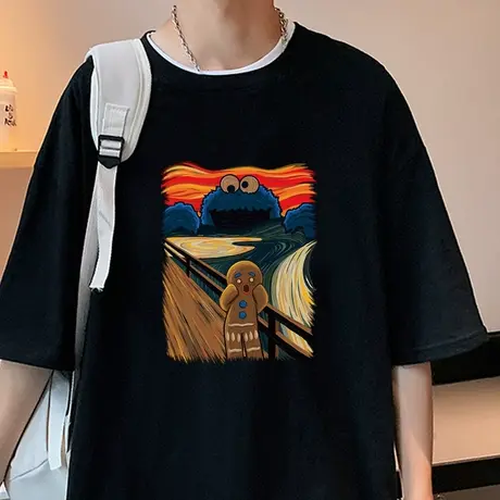 短袖男夏季纯棉t恤男宽松衣服创意彩绘印花半袖潮流百搭圆领体恤t商品大图