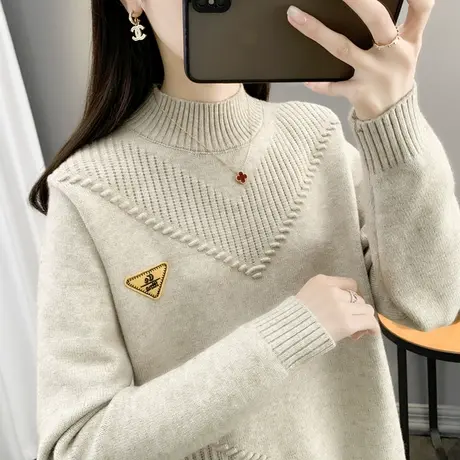 秋冬新款2022年时尚洋气爆款半高领毛衣女加厚宽松针织上衣打底衫商品大图