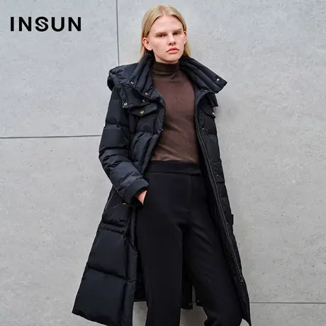 INSUN恩裳线上专选冬季连帽直身长款羽绒服图片