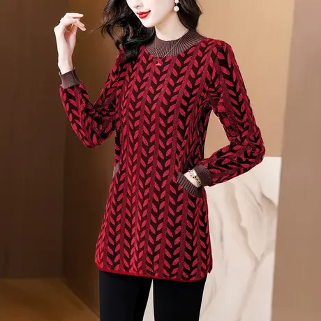 中长款加绒加厚打底衫女2025冬季新款时尚妈妈上衣洋气遮肚子小衫商品大图