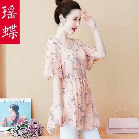 2023新款夏季雪纺衫女上衣短袖碎花中长款收腰欧洲站洋气小衫时尚商品大图