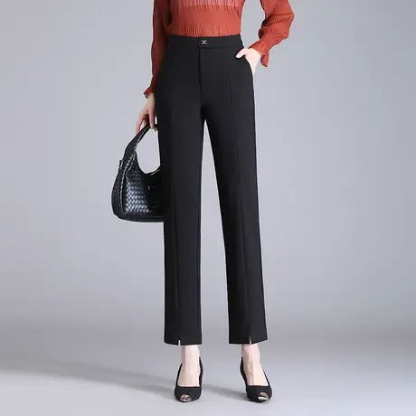 2023秋季新款黑色小脚裤高腰显瘦休闲裤韩版通勤直筒裤气质九分裤商品大图