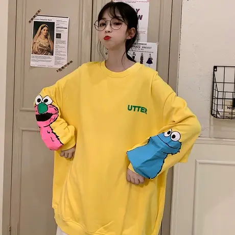 日系古着vintage卫衣女春秋薄款宽松韩版ins原宿bf慵懒风盐系外套商品大图