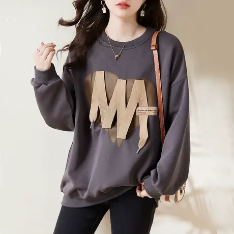 薄款卫衣女春秋新款宽松加大码女装中年妈妈洋气百搭遮肚显瘦上衣商品大图