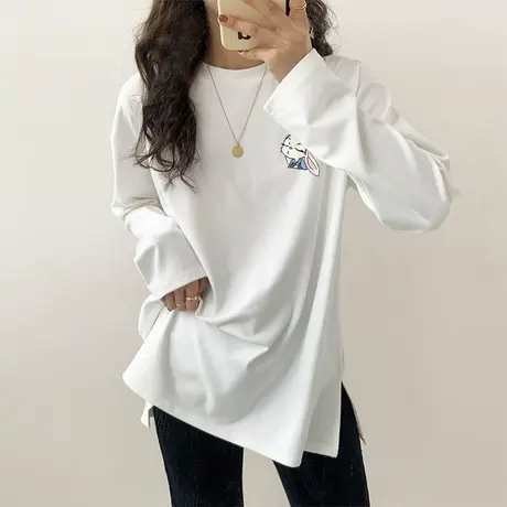 磨毛加厚上衣长袖T恤女韩版宽松休闲上衣中长款纯棉内搭打底衫潮商品大图