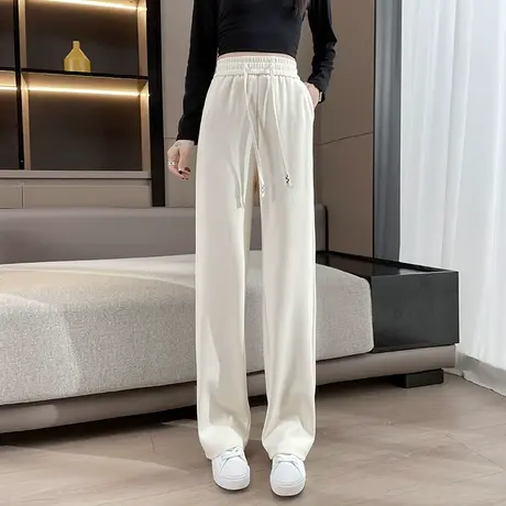针织阔腿裤女春秋冬2023年新款高腰垂感女裤宽松直筒休闲窄版裤子图片