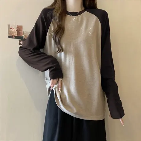 ins超火加绒加厚插肩袖T恤女秋冬宽松德绒内搭打底小衫长袖上衣潮商品大图