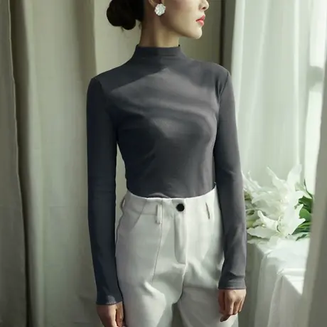 早秋2020新款韩版网红半高领性感打底衫上衣紧身百搭长袖T恤女ins商品大图