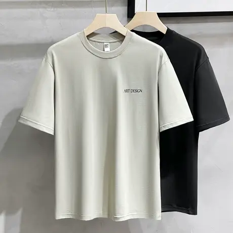 重磅纯棉男士t恤夏季百搭美式潮流ins短袖体恤休闲圆领透气上衣商品大图