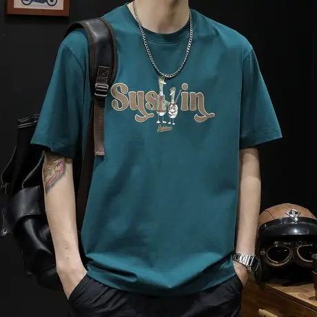 潮牌短袖t恤男士半袖潮流夏季2024新款衣服男款圆领大码男装体恤商品大图