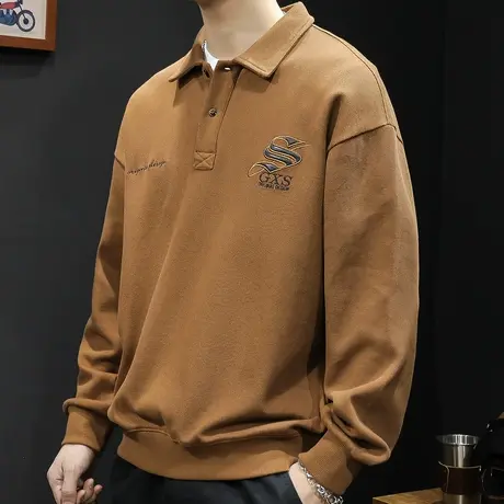 POLO卫衣男春秋款美式复古潮牌大码春季2024新款男士长袖上衣重磅图片