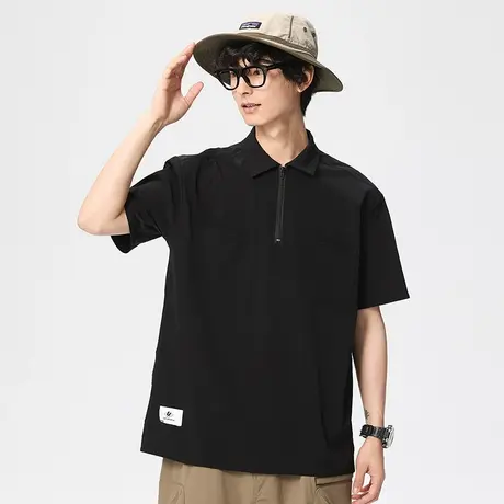 男士黑色短袖polo衫男夏季薄款速干有领t恤2023新款宽松休闲衬衫商品大图