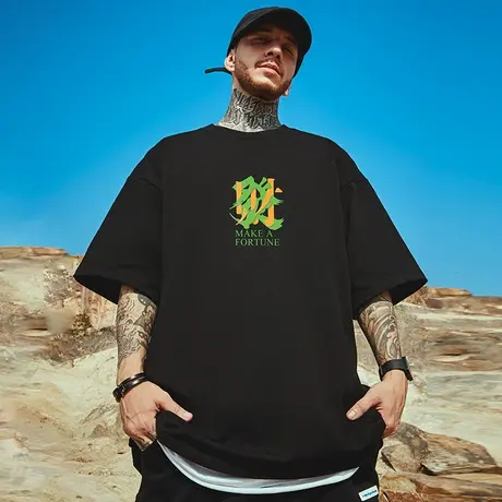 2025新款短袖男潮ins男装潮牌T恤宽松潮流大码红色发财半袖潮流夏商品大图