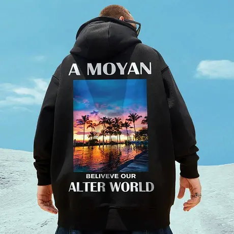 国潮原创胖子加绒加厚连帽卫衣新款男装加肥加大码情侣宽松秋冬季图片