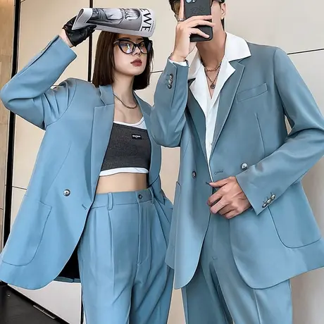 春季炸街宽松网红西装女ins轻熟风情侣外套男士休闲垂感西服套装图片