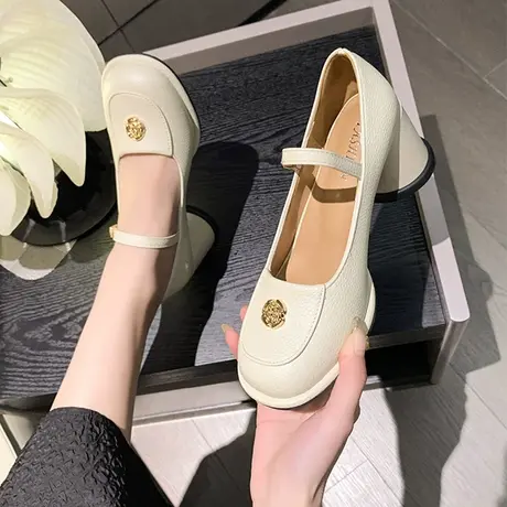 时尚复古玛丽珍小皮鞋子女夏2023年春秋季新款女鞋晚晚风粗跟单鞋商品大图