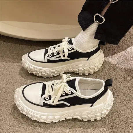 帆布鞋ins小众复古厚底2023夏季新款增高轮胎鞋透气休闲坦克鞋女商品大图