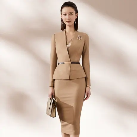 颈袖添香职业套裙女装时尚修身气质小西装商务正装羊毛高级感简约商品大图