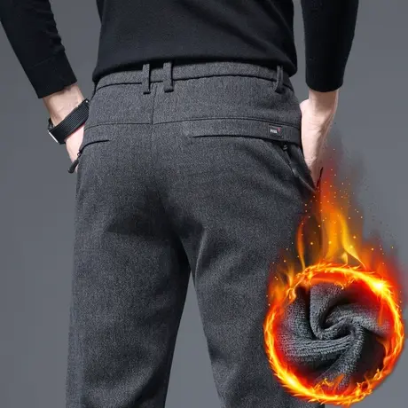 加绒加厚西裤男士抓绒带绒休闲裤子冬季秋冬款冬装中年爸爸装外穿商品大图