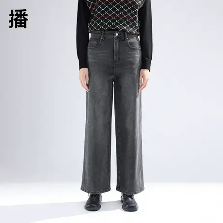 播阔腿牛仔裤女2023冬季新款复古宽松小个子直筒长裤DDR1KD51121商品大图
