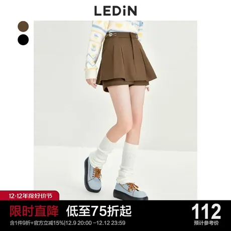 乐町小花装饰高腰裙裤休闲秋冬卡其色设计感休闲短裤女外穿商品大图