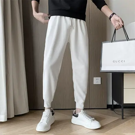 秋冬款男士运动裤裤子卫裤修身哈伦加绒休闲加厚纯色华夫格束腿裤商品大图